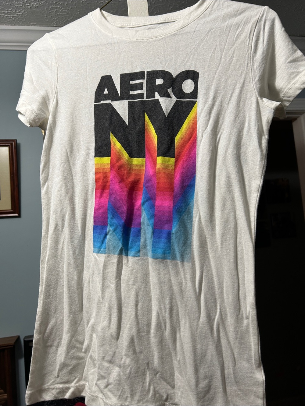 Aeropostale White Short-Sleeve Tee with Rainbow NY Graphic